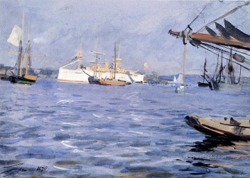 Anders Zorn Painting - El acorazado baltimore en el puerto de Estocolmo Anders Zorn